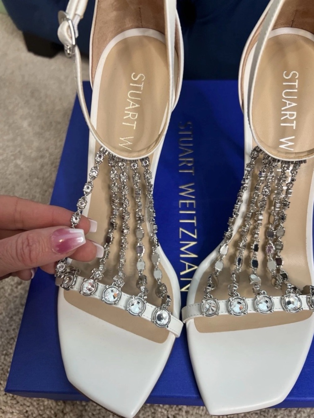 Stuart Weitzman Ivory Crystal T-Strap High Heel Sandals - Picture 5 of 10